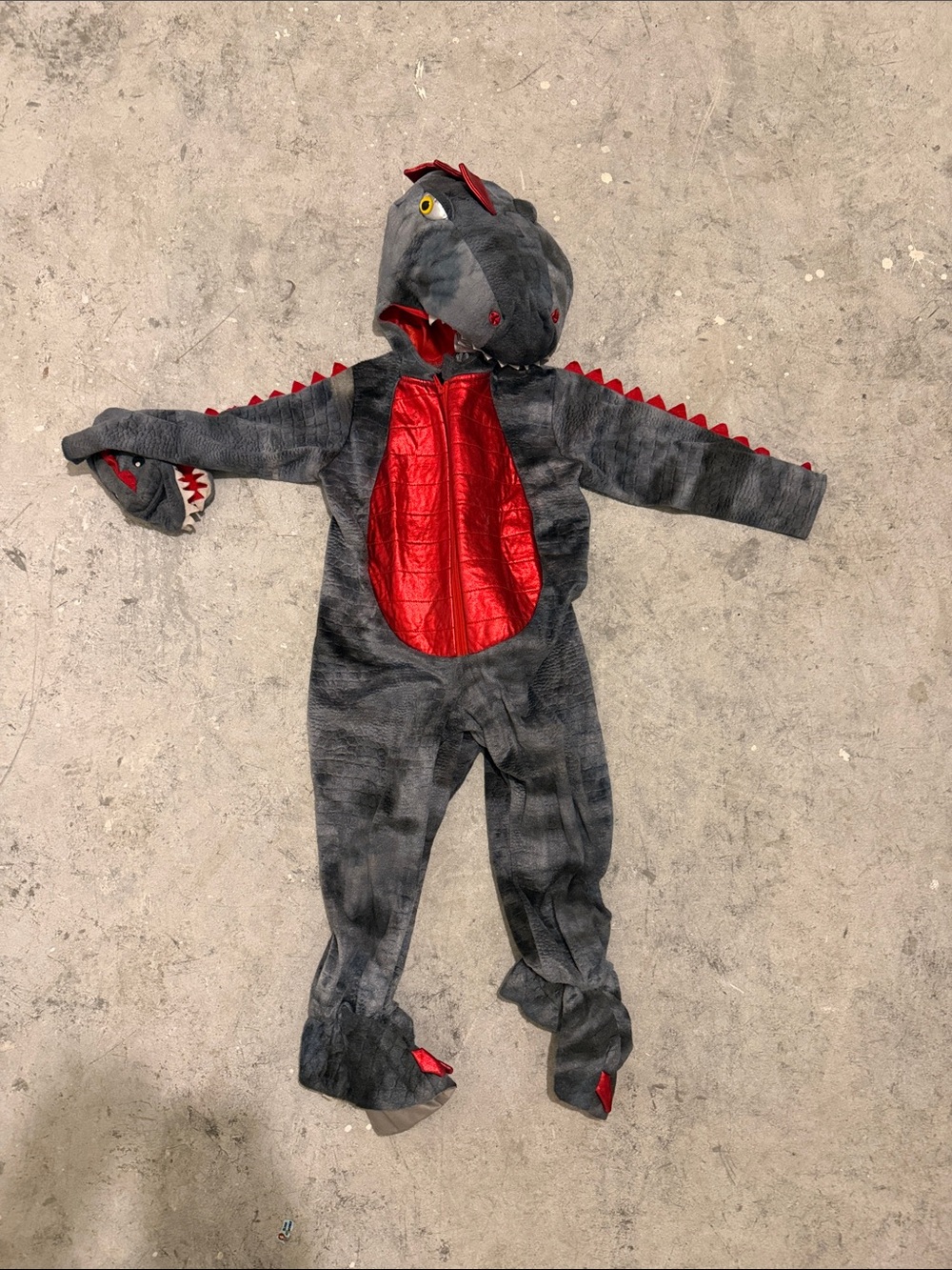 Kids Grey and Red Dragon Costume with Hood